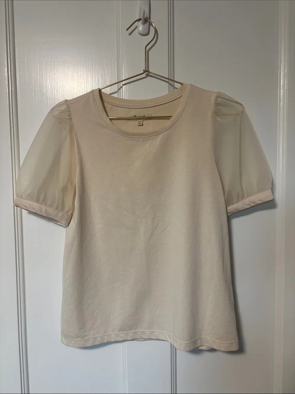 Madewell Cream Puff-Sleeve Tee with Sheer Sleeves